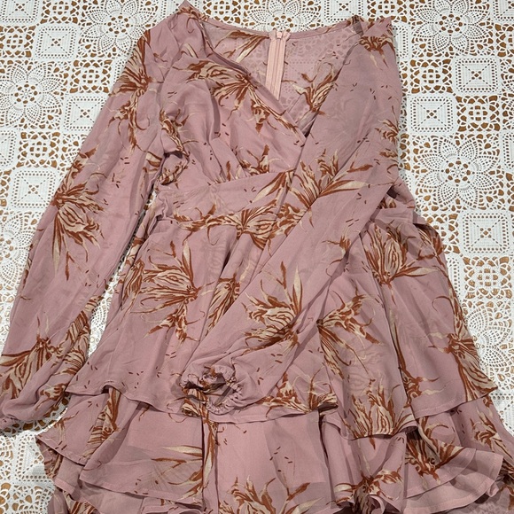 Floral Pink and Brown Long Sleeve Dress - Picture 3 of 3